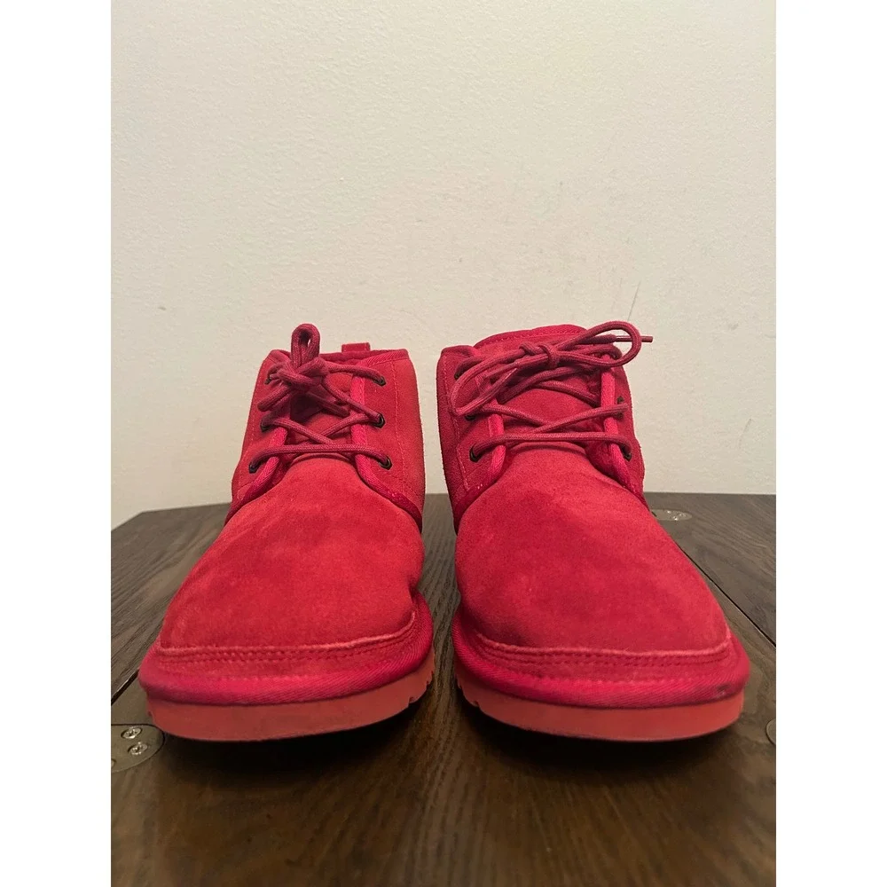 UGG Red Suede Chukka Boots Men's 11 Sheepskin lined Ankle Lace up